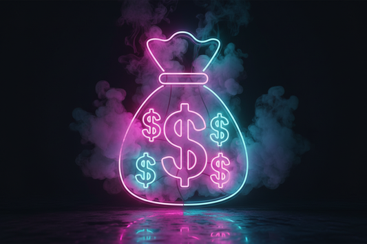 PINK AND BLUE GLOWING NEON MONEY BAG WITH SMOKE FOR VISUAL AFFECT