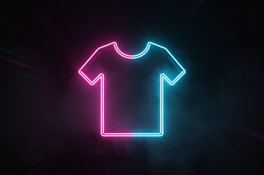 PINK AND BLUE GLOWING NEON T-SHIRT OUTILNE FOR A BACKGROUND PICTURE